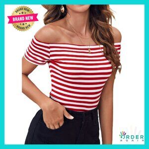 Striped Off Shoulder Top Sexy Fitted Pirate Shirt Retro Chic Y2K